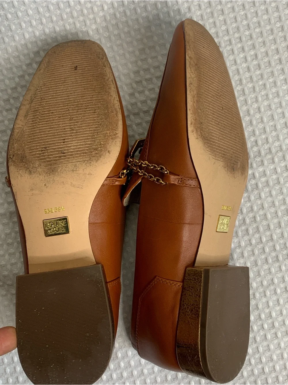 Louise et Cie Cognac Leather Loafers with Gold Chain Detail - Picture 4 of 12